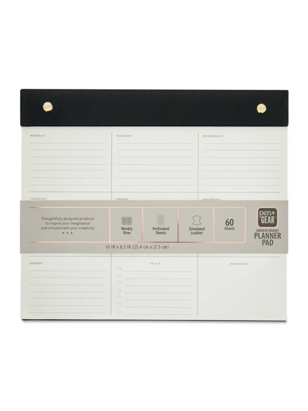 Pen+Gear Weekly 8.5”x 10” Undated Simulated Leather 60 Sheet Planner Pad NWT
